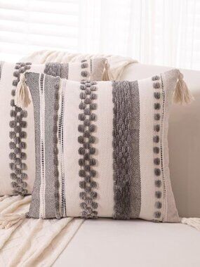 Boho Throw Pillow Covers 18x18 Set of 2 Woven Tufted Pillows Cover
